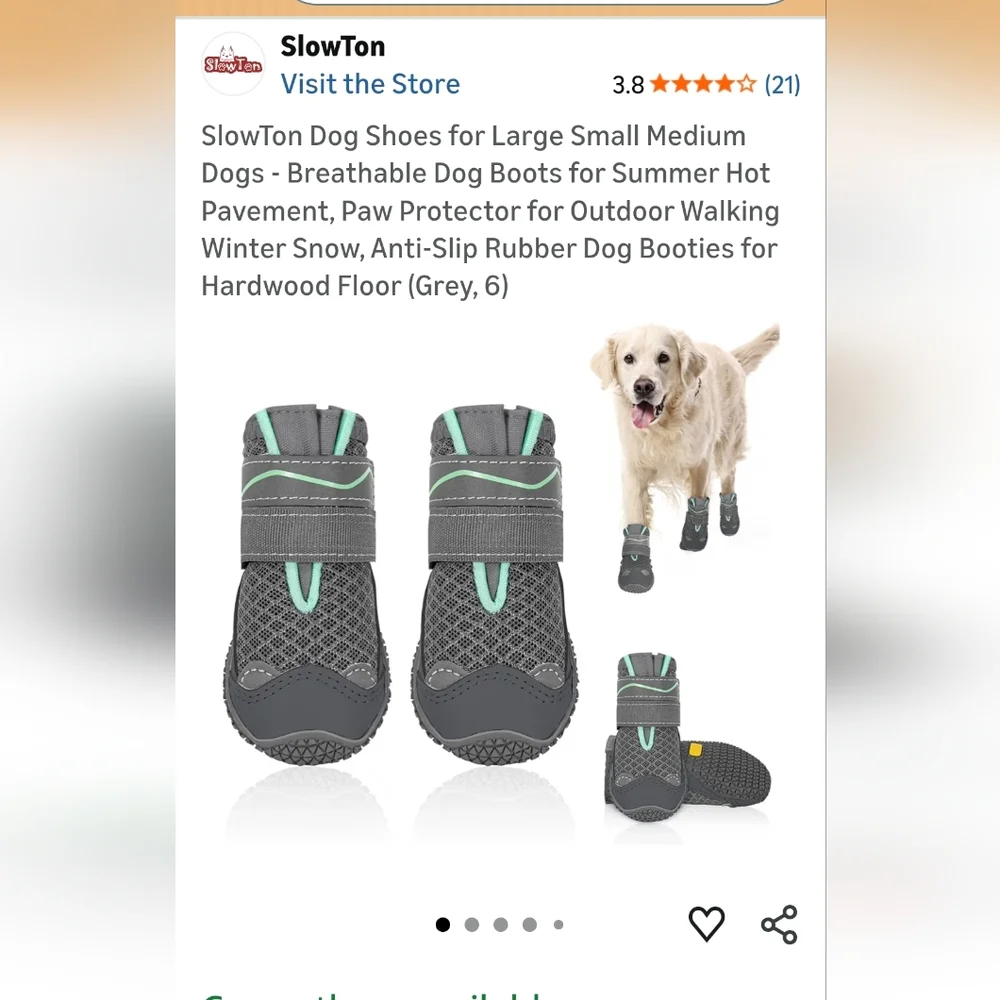 SlowTon Dog Shoes Breathable Paw Protector Anti Slip Dog Boots Grey Size 6
